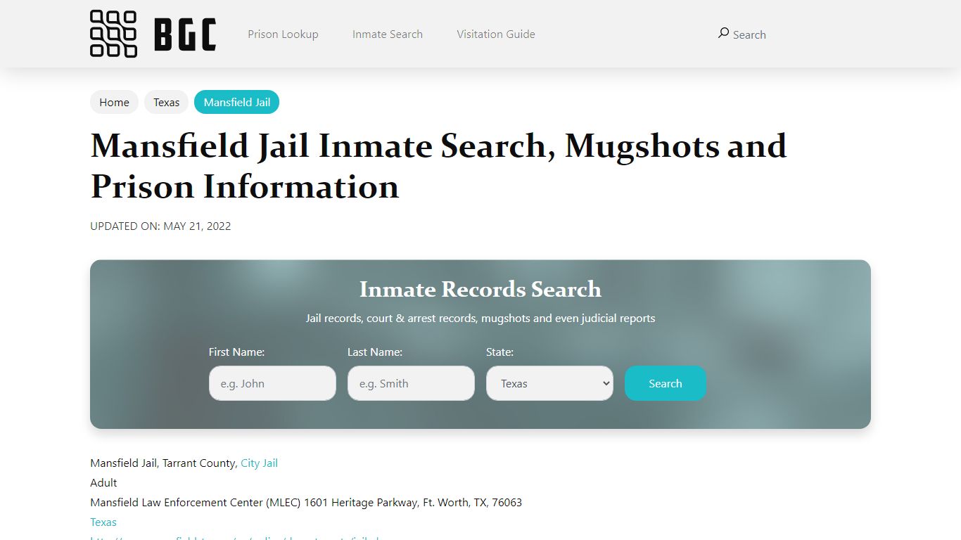Mansfield Jail Inmate Search, Mugshots, Visitation, Phone ...